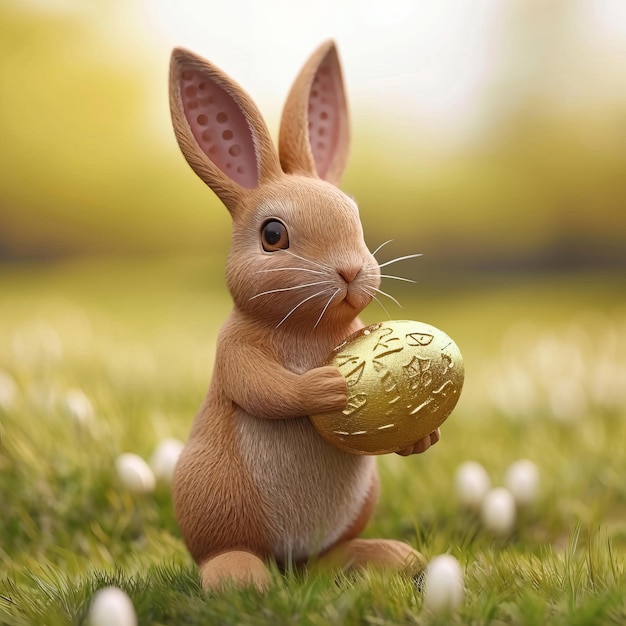 Konijn met een paaseier Leuke konijn viert Pasen met een kleurrijk ei