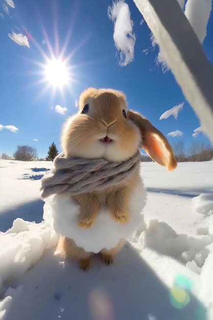 Konijn met een sjaal in de sneeuw generatieve ai