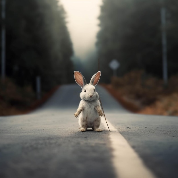 Foto konijnen in het bos illustratie op een donkere achtergrond