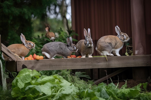 Foto konijntjes en eekhoorns spelen in de achtertuin