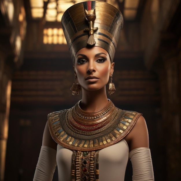 Koningin Nefertiti van Egypte in haar elegante vorstelijke kleding die schoonheid en gratie uitstraalt Generatieve AI