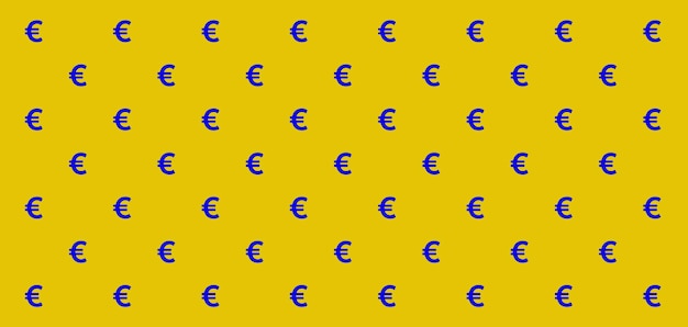 Koningsblauw Euro teken patroon op mosterd gele achtergrond