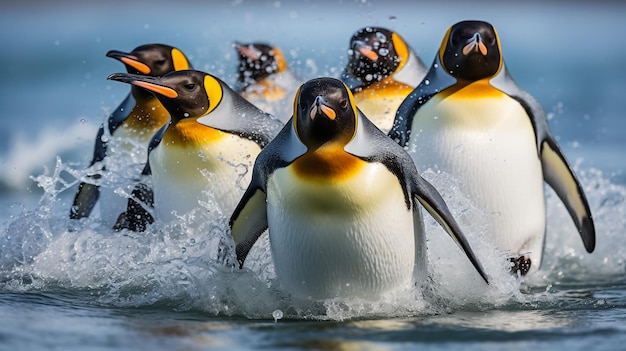 Koningspinguïns op weg naar het water in de Falkland