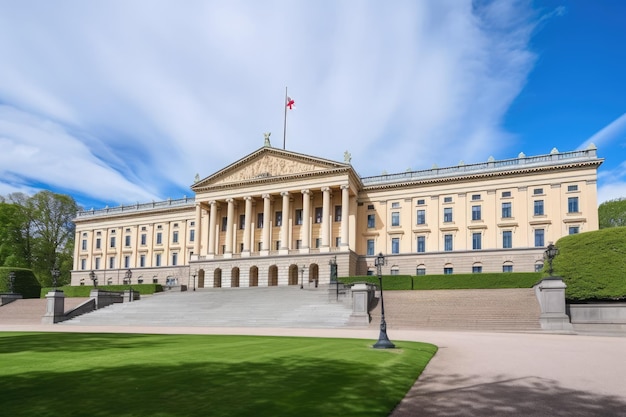 Koninklijk paleis in Oslo Majestueuze bezienswaardigheden onder de zon generatieve IA