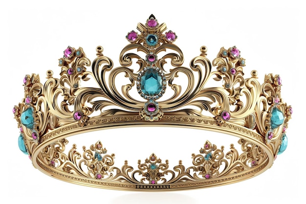 Koninklijke gouden kroon met juwelen geïsoleerd d rendering