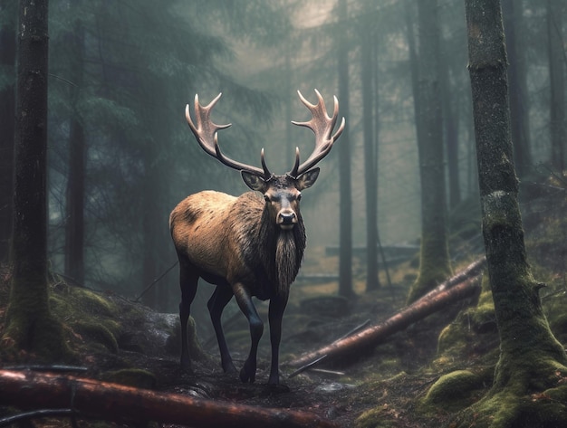 Koninklijke herten wandelen in het bos