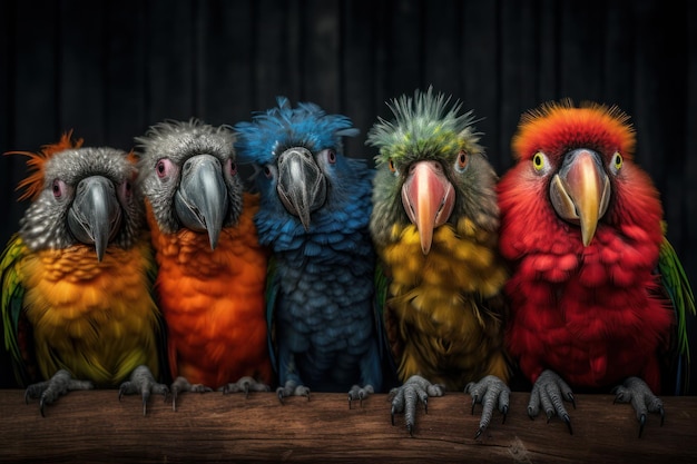 Foto koninklijke vogels verzamelen majestueuze antropomorfe vogels in levendige kleuren