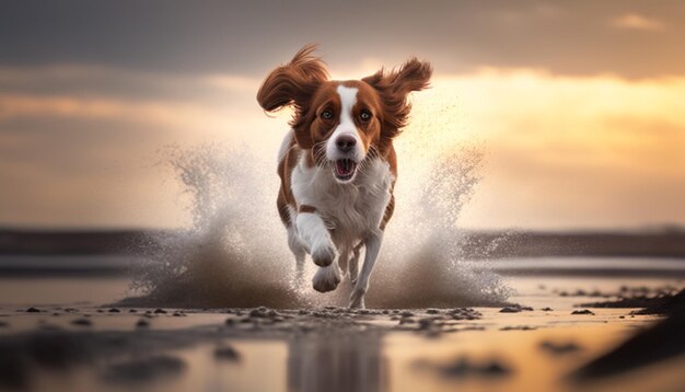 Kooikerhondje rennen op het strand Realistisch