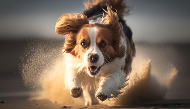 Kooikerhondje running on the beach Realistic