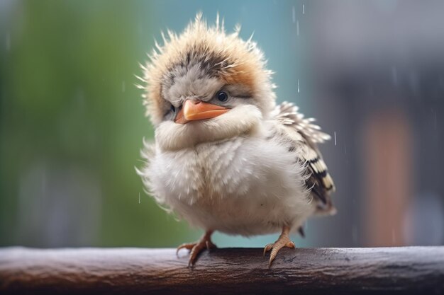 Photo kookaburra with ruffled feathers on branch during windy day