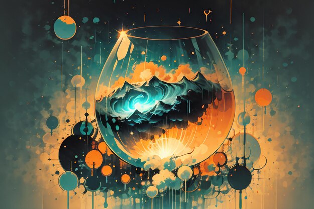Kookende bubbels wolk in glazen fles abstracte afbeelding behang achtergrond illustratie