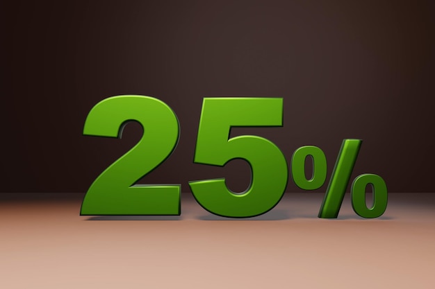 Koop promo marketing 25 procent korting korting gunstige lening aanbieding groene tekst nummer 3d render