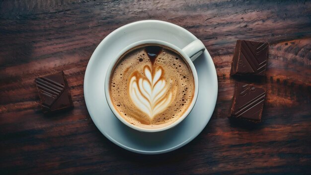 Kop koffie met chocolade en kopieerruimte