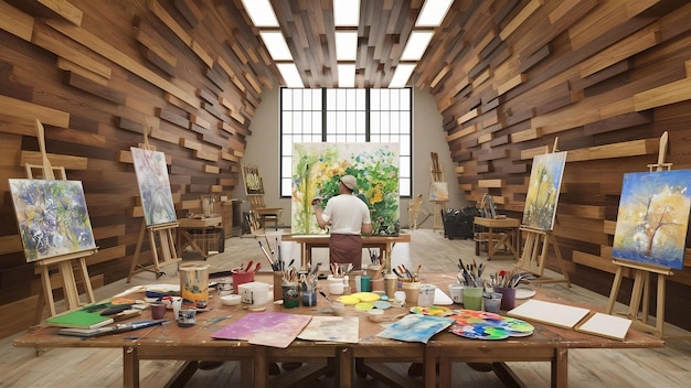 Foto kopieer ruimte houten achtergrond creativiteit kunststudio