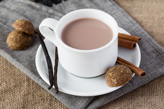 Kopje chocolade met vanille en kaneel