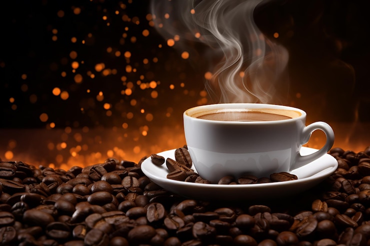 Foto kopje hete koffie met koffiebonen
