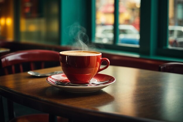 Kopje koffie aan cafétafel