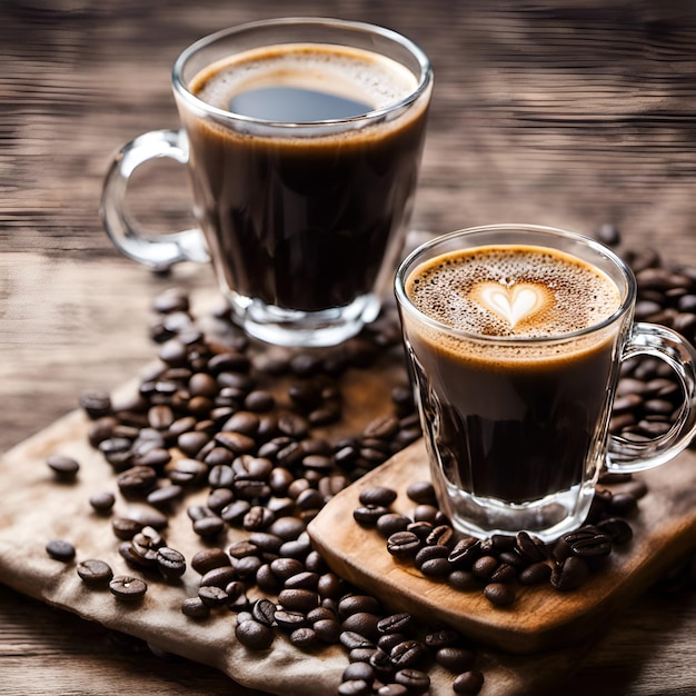 Kopje koffie in een glazen beker