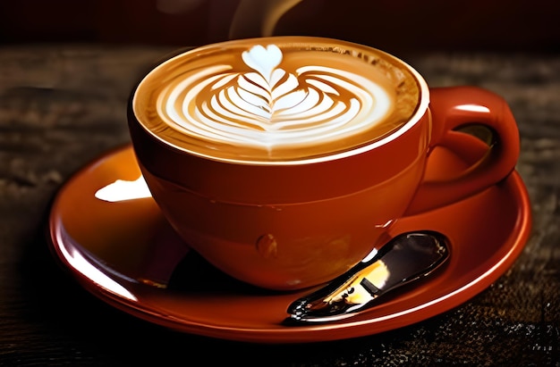 Kopje koffie latte in de vorm van een hart en koffie illustratie AI gegenereerd