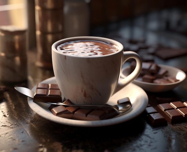 Kopje koffie met chocolade