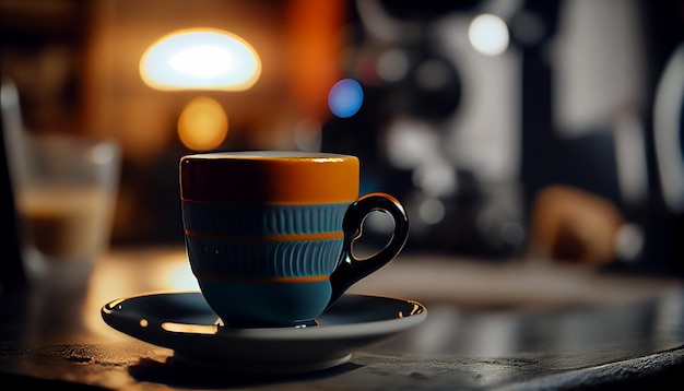 Kopje koffie met filmische kleurcorrectie Keramische retro kop close-up