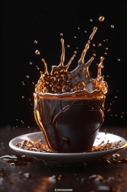 Kopje koffie met spatten op donkere achtergrond