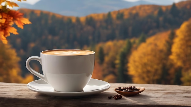 Kopje koffie met top wazig herfst achtergrond Generatieve AI