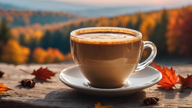 Kopje koffie met top wazig herfst achtergrond Generatieve AI