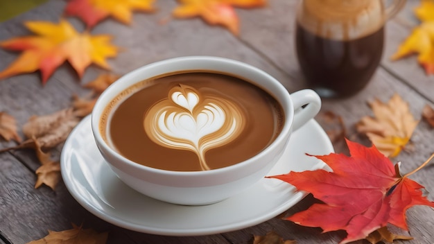 Kopje koffie met top wazig herfst achtergrond Generatieve AI