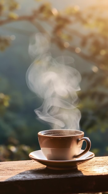 Kopje koffie op natuurlijke achtergrond Illustratie AI GenerativexA