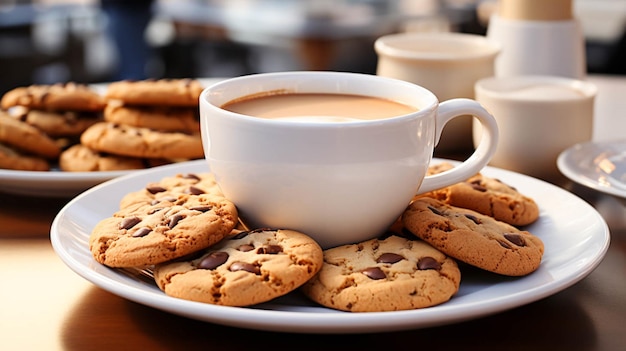 Kopje koffiekoekje in een bord op witte tafel