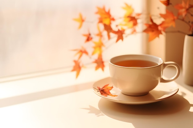 kopje stomende hete cider, een geliefde drank die genoten wordt tijdens de frisse herfstdagen van de equinox