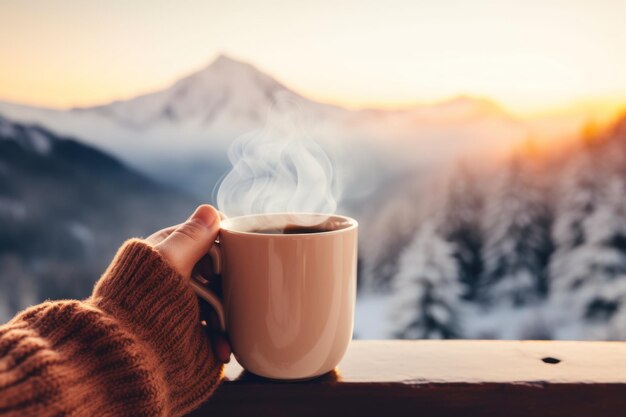 Kopje warme drank op een winderige winterochtend generatieve ai