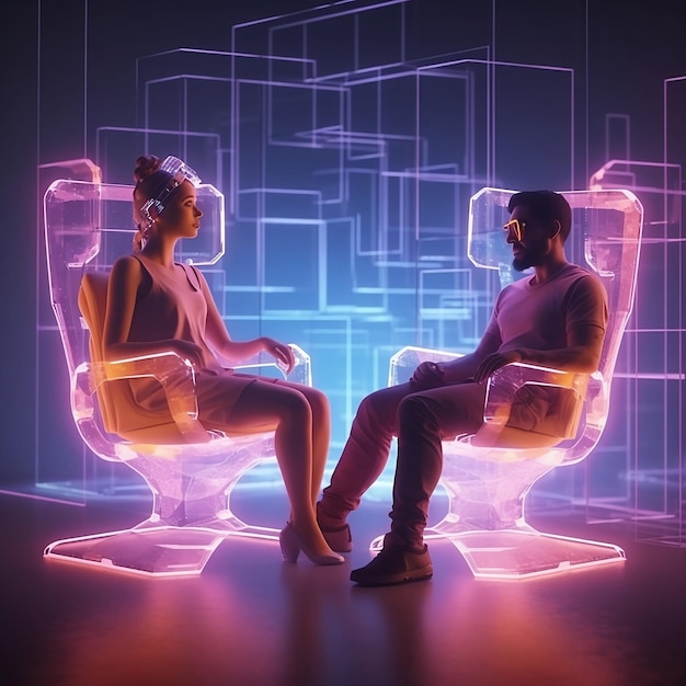 Foto koppel op futuristische stoelen