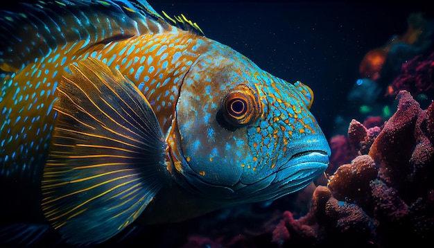 Koraalrif en tropische vissen in Sunlight Aquarium close-up