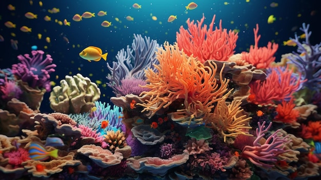 Koraalrif met kleurrijke vissen en koralen Generatieve generatieve ai