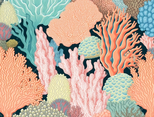 Koralen en koralen op een blauwe achtergrond