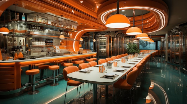 Koran BBQ restaurant interior design white and orange highlight theme