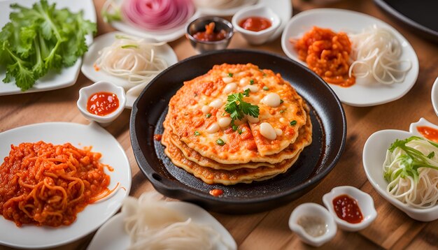 Photo korea kimchi seafood pancake