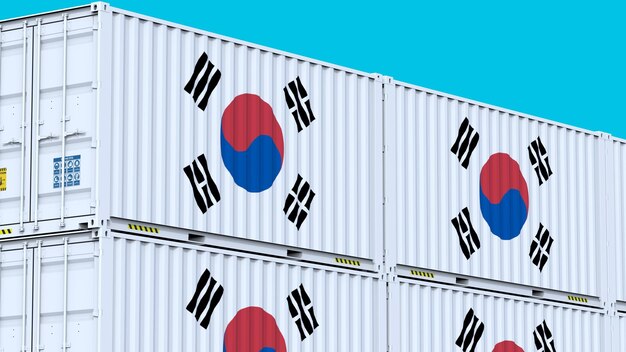 Korea logo Ship container with element logo and flag