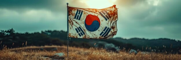 배너 HD를 위해 아름다운 배경을 흔들고 있는 한국 국기