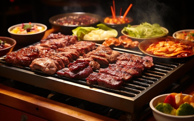 Koreaanse BBQ-grill en diverse vleessoorten Sizzle