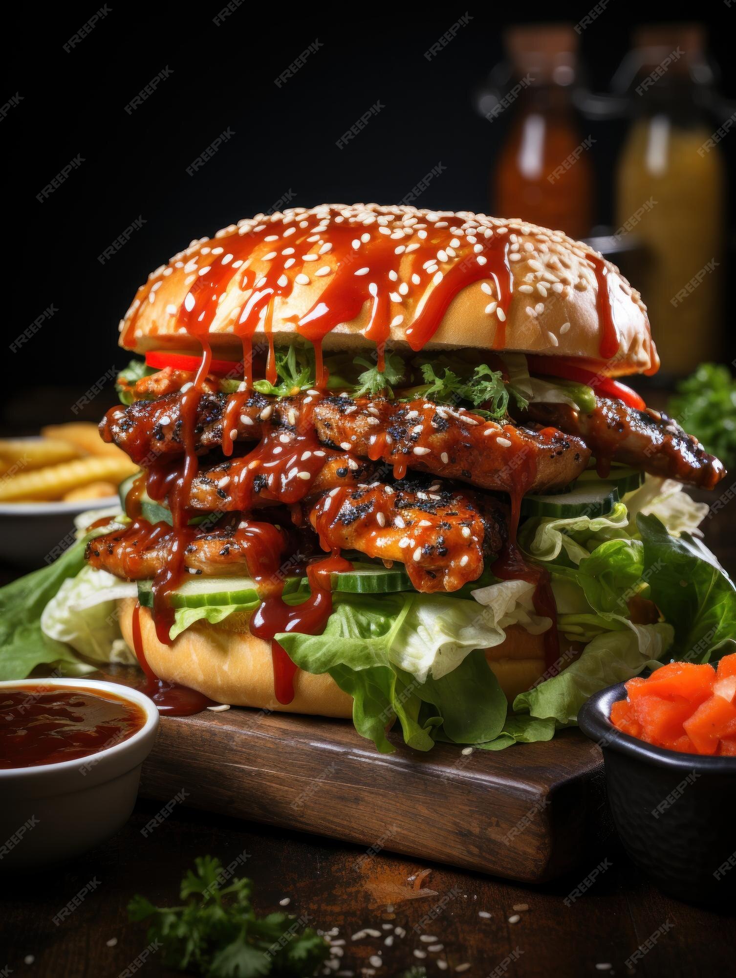 Premium Photo | Korean BBQ grilled chicken burger