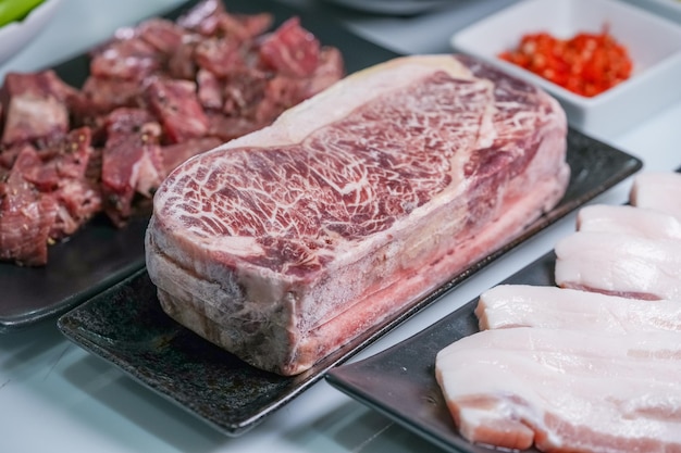 Korean beef barbecue a popular Korean dish with small side dishes set