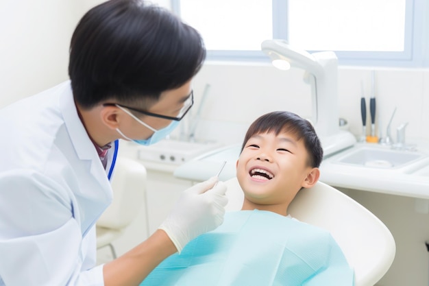 Korean boy visiting dentist yearly checkup