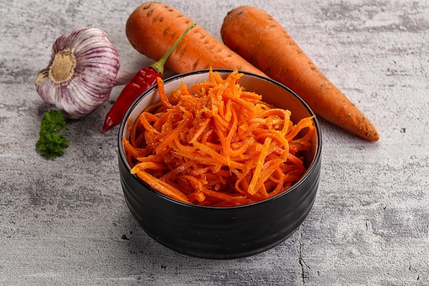 Korean carrot spicy salad in the bowl