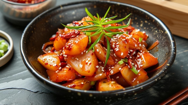 Korean Chili pepper and potato Stirfried in bowl Korean vegetable side dish Generative Ai