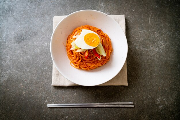 Korean cold noodles with egg