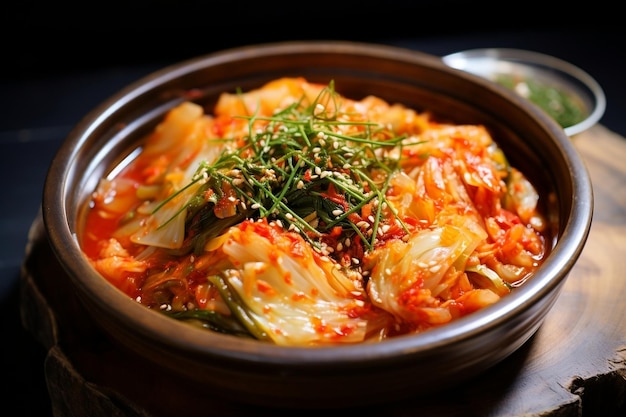 Foto piatto coreano di verdure fermentate kimchi ai generativa