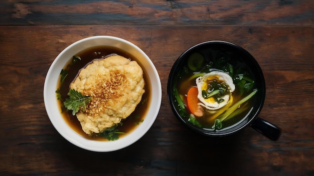 Photo korean fish cake and vegetable soup on table